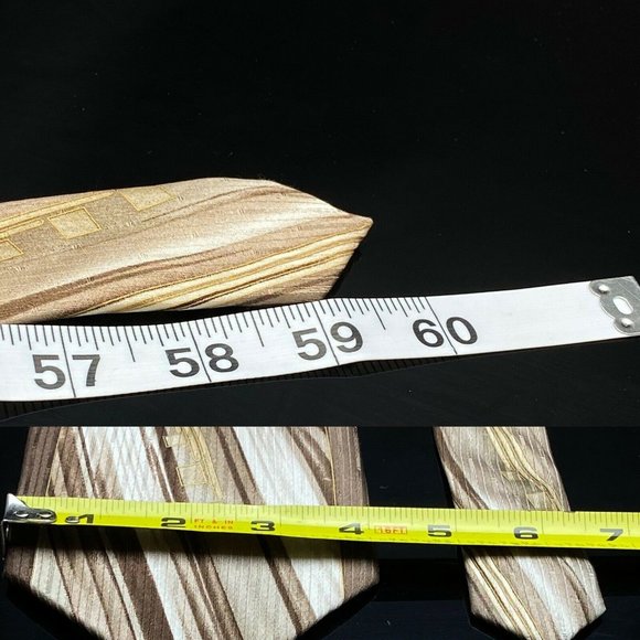 Alberto Zerra XL Men's Silk Gold & Brown Neck Tie - Picture 6 of 6